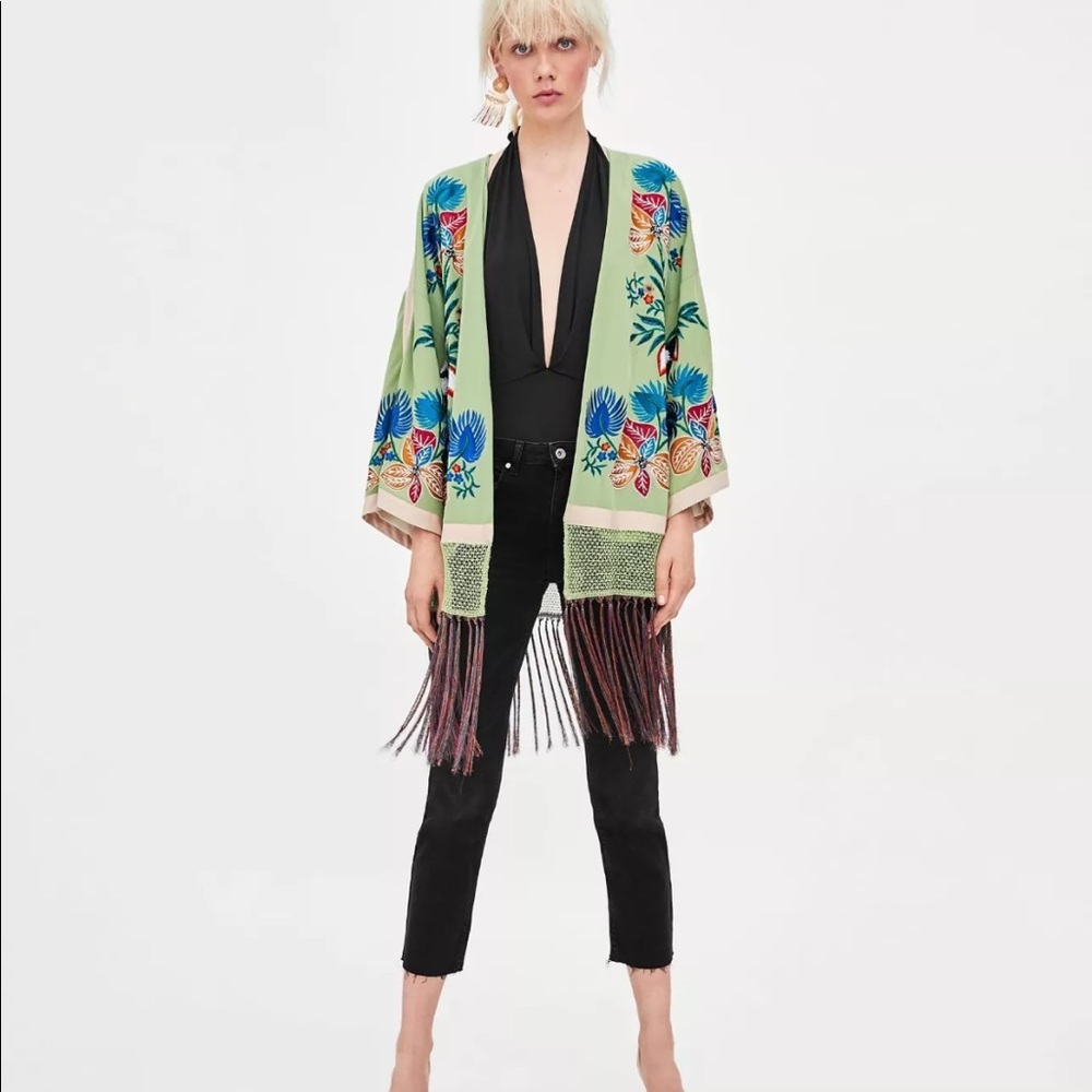 Zara Embroidered Fringe Kimono - Picture 3 of 14